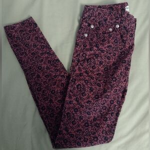 Free People Skinny Floral Patterned Corduroy Pants, Sz 25